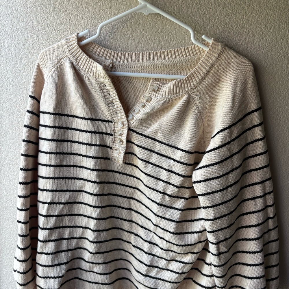 Striped button up  Cream and Black Women's Sweater